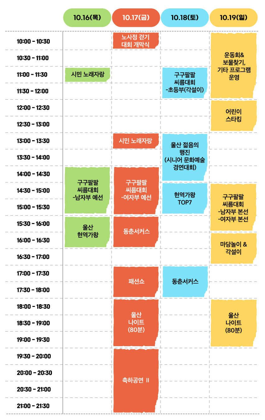 구구팔팔 울산! 젊음의 행진 일정표